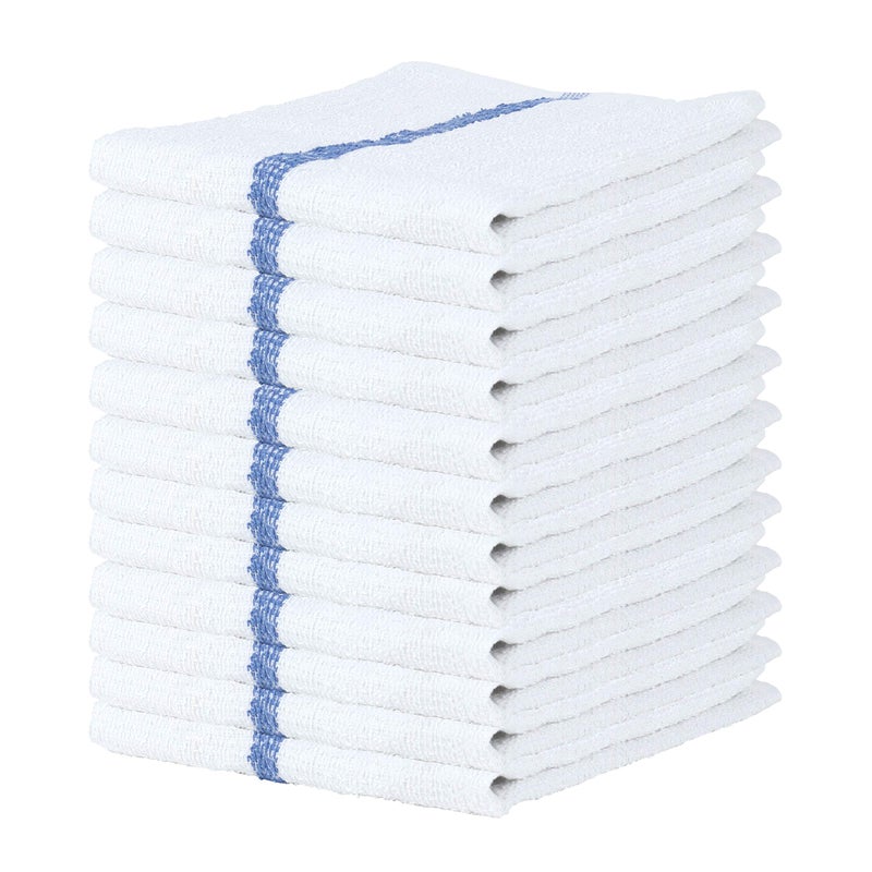 Arkwright, LLC Arkwright Qwick Wick Bar Mop Towels - (Pack of 12) 100% Cotton Quick Dry Dishcloths, Super Absorbent Multipurpose Cleaning Rags for Restaurants, Kitchen, Bathroom, Hotel, 16 x 19 in, Blue Stripe - Image 1
